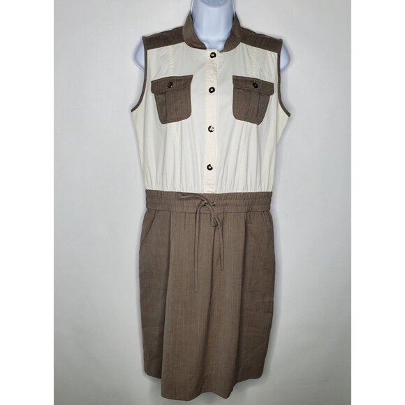 St. John Dresses & Skirts - St. John Womens Safari Dress Size 4 Drawstring Sleeveless Pockets Classy Neutral